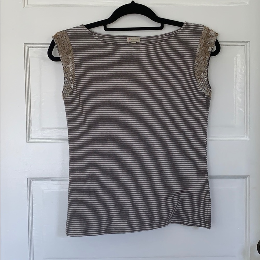 Cap sleeve striped top with matte sequins sleeve